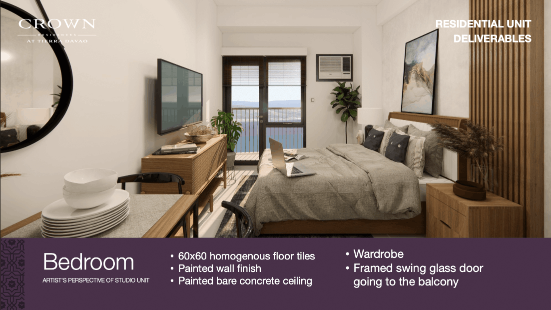 Artist's Perspective of Studio Unit Bedroom Setup