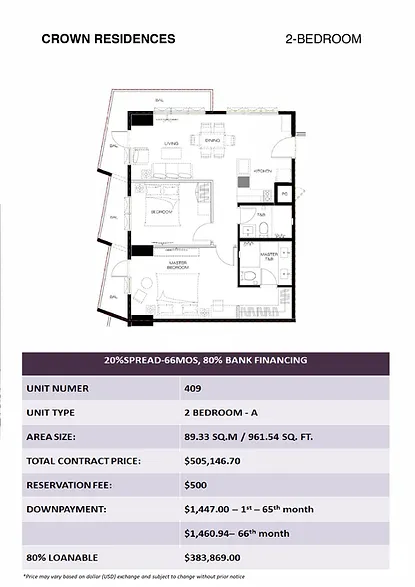 Crown Residences 2 BR-A Unit - 409