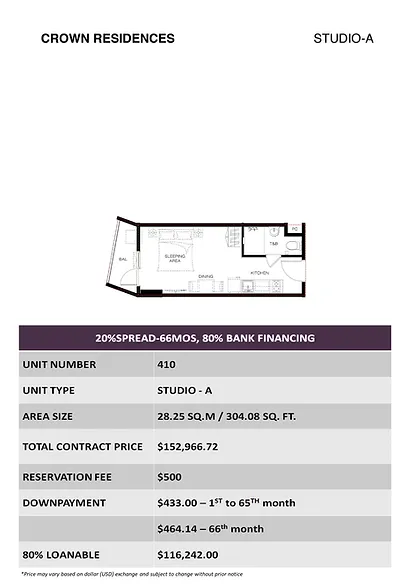 Crown Residences - Studio A Unit 410