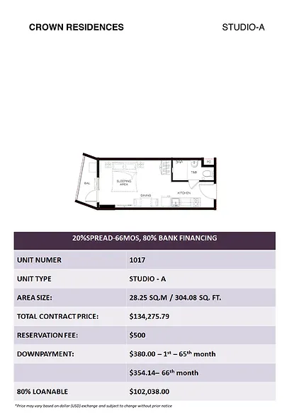 Crown Residences - Studio A Unit 1017
