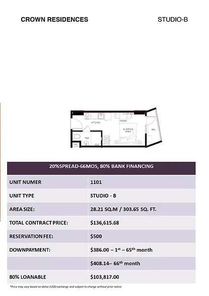 Crown Residences Studio-B Unit - 1101