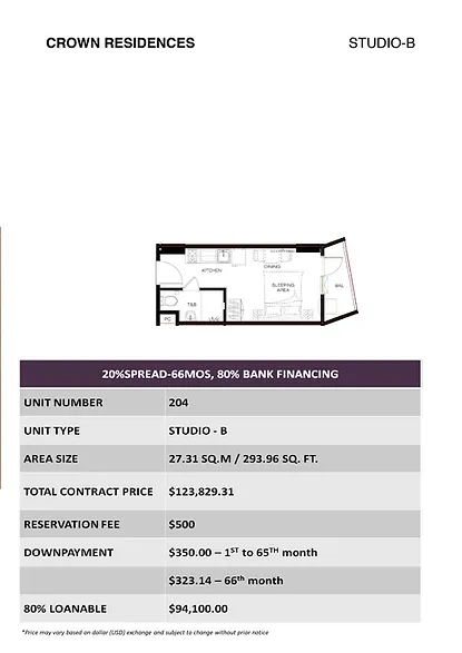 Crown Residences Studio-B Unit - 204