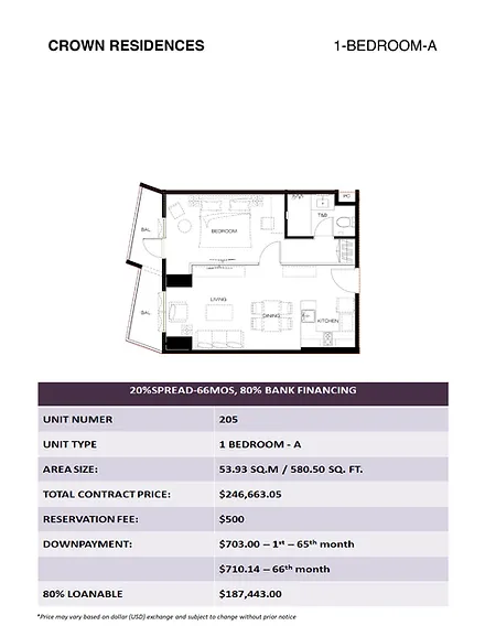 Crown Residences1BR-A Unit - 205