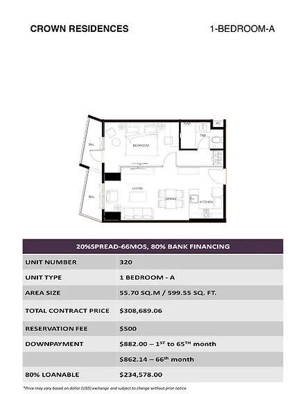 Crown Residences - 1-BR-A Unit 320