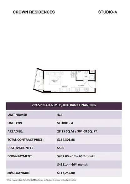 Crown Residences Studio-A Unit - 414