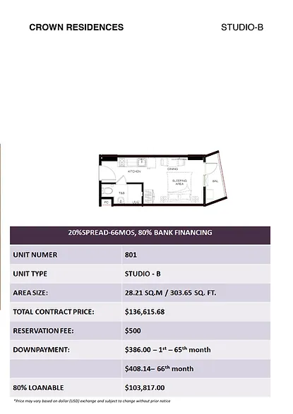 Crown Residences Studio-B Unit - 801