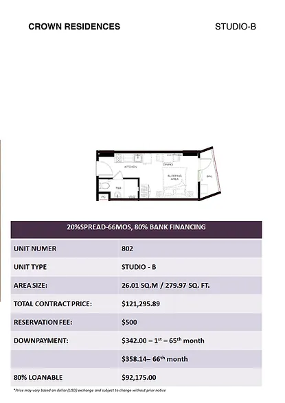 Crown Residences Studio-B Unit - 802